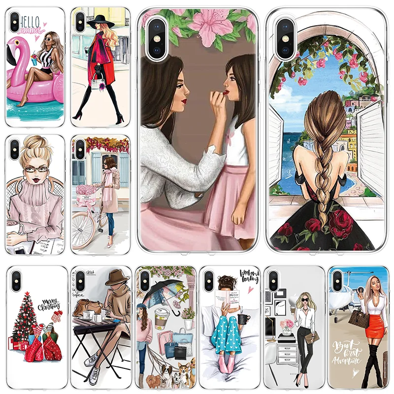 

Fashion Brown Hair Baby Mom Girl Case For iPhone X XR XS Max 8 7 6 6S Plus 5 5S SE 5C 4 4S Soft TPU For iPhone 11 Pro Max Coque