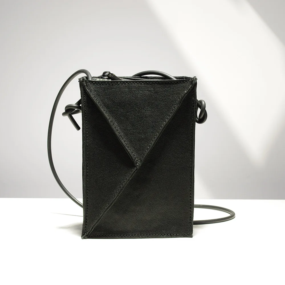 

New Style Origional Handmade Japanese Style Simple Sheepskin Mini Square Sling Bag Mobile Phone Bag Casual Square Box Shape Smal