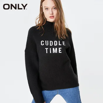

ONLY Women Loose Fit Letter Pattern Low-high Mock Neck Sweater | 119313530