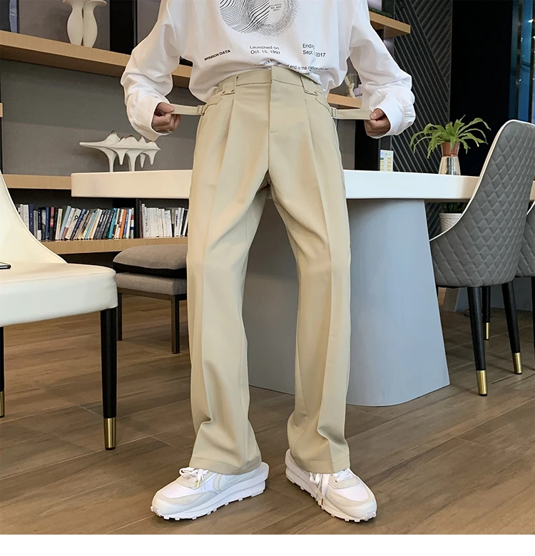 Khaki Black White Suit Pants Men's Fashion Business Society Mens Dress Pants Korean Casual Wide-leg Pants Men Straight Trousers sport coat