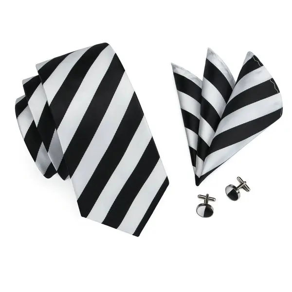 Модный галстук в черно-белую полоску, шелковые запонки, галстуки для мужчин, деловые, свадебные, вечерние, ширина 8,5 см, C-276