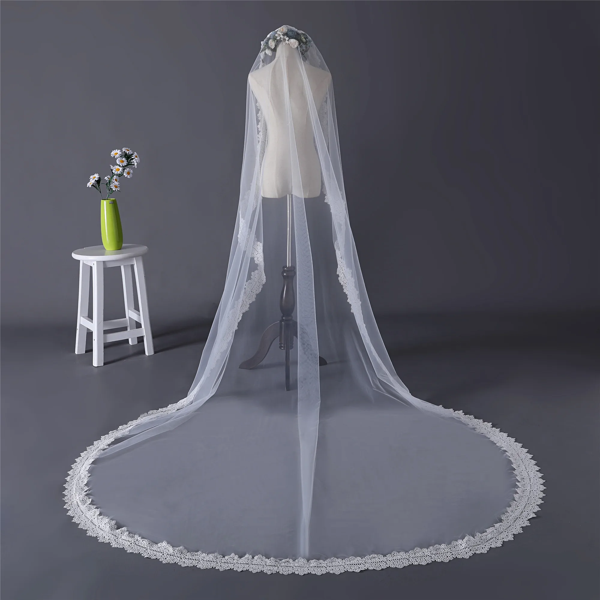 Эротическая мантилия невесты вуаль кружева свадебная фата слоновой кости Длинная Вуаль собора на заказ размер