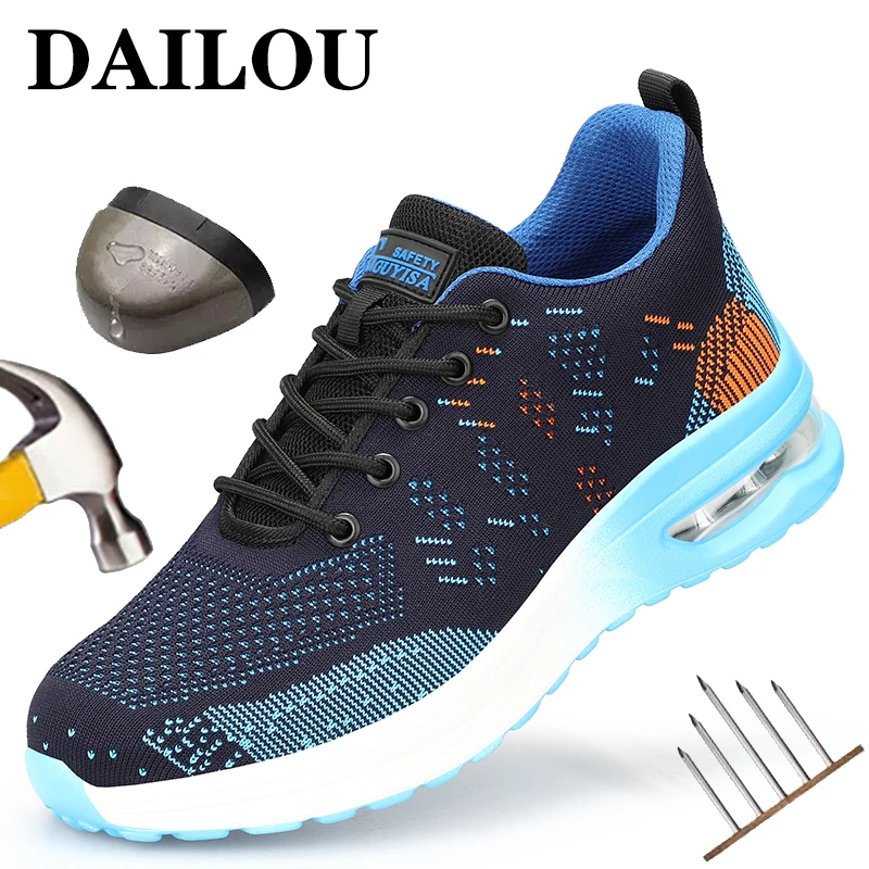 Zapatos de seguridad para hombre y mujer, zapatillas de trabajo con punta de acero, botas de seguridad indestructibles, Unisex, 2021