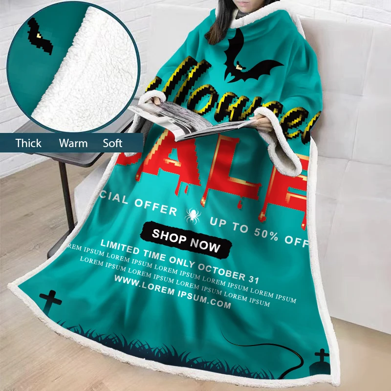 

Halloween Super Soft Comfy Warm Plush Throw with Sleeves TV Blanket Wrap Robe Cover for Lounge Chair Couch BS42