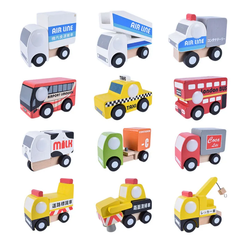 

Wooden And Wind Series Car Model Toys Twelve Pieces Children Cognitive Educational Mini Cement Mixer Play