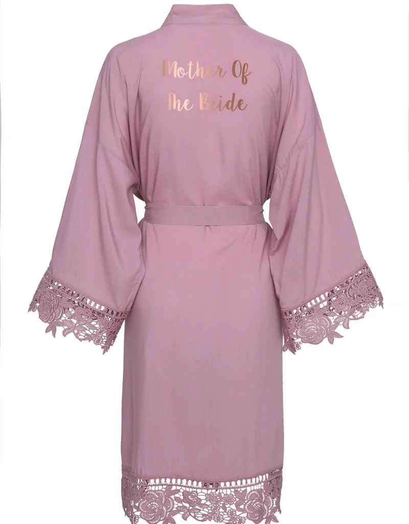 YUXINBRIDAL зеленый однотонный хлопковый Халат кимоно с кружевной отделкой женский свадебный халат белый халат - Цвет: mauve mother bride