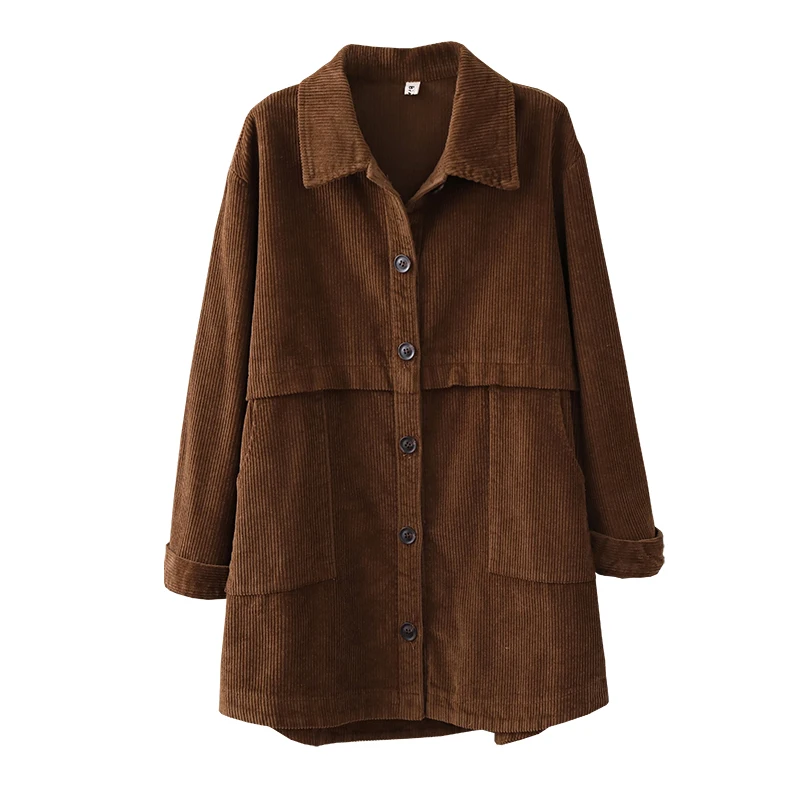 low cost  Women Autumn Winter Jackets Corduroy 2019 Cardigan Long Sleeve Loose Black Fashion Solid Color Coat