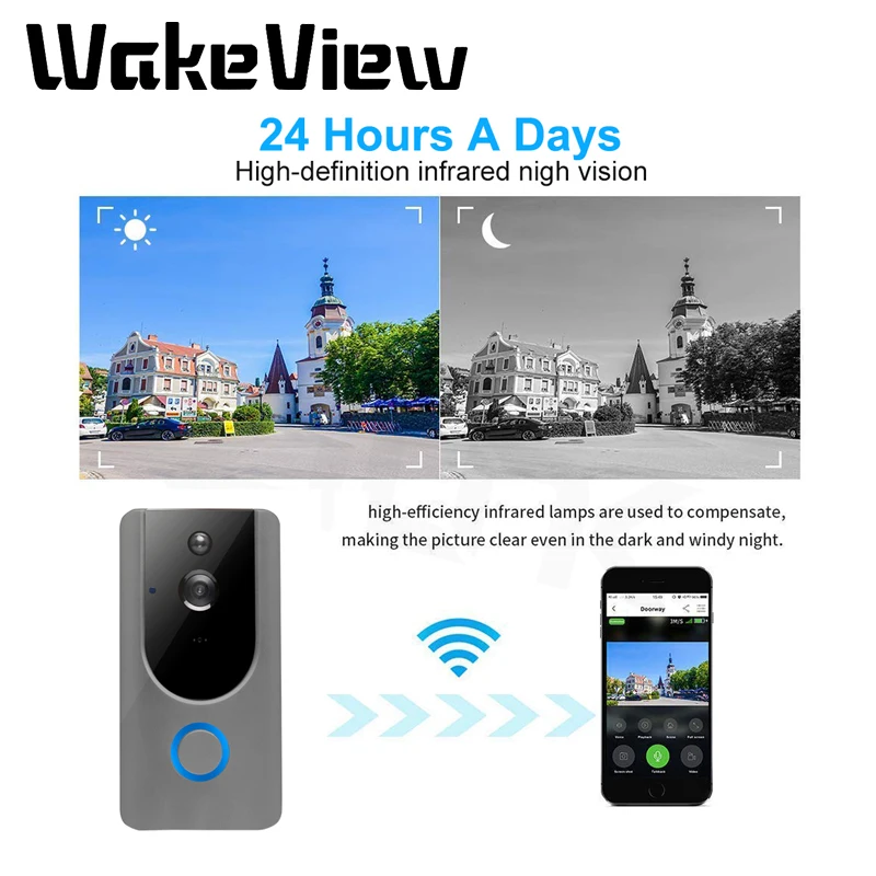 WakeView смарт WiFi видео дверной звонок камера визуальный домофон Chime IR светодиодный