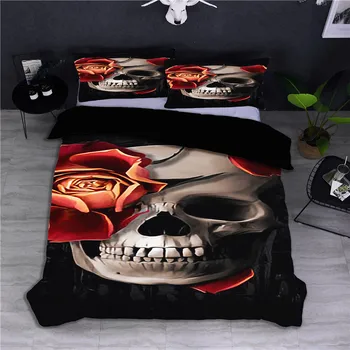 

Halloween Skull Floral Decor Beding Set Quilt Comforter Cover Pillowcase US Queen King Adults Bed Duvet Cover Set for Double Bed