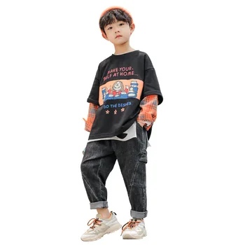 

Boys' sweaters, big children's fake two-piece spring clothes, Korean version of spring and autumn children's clothes