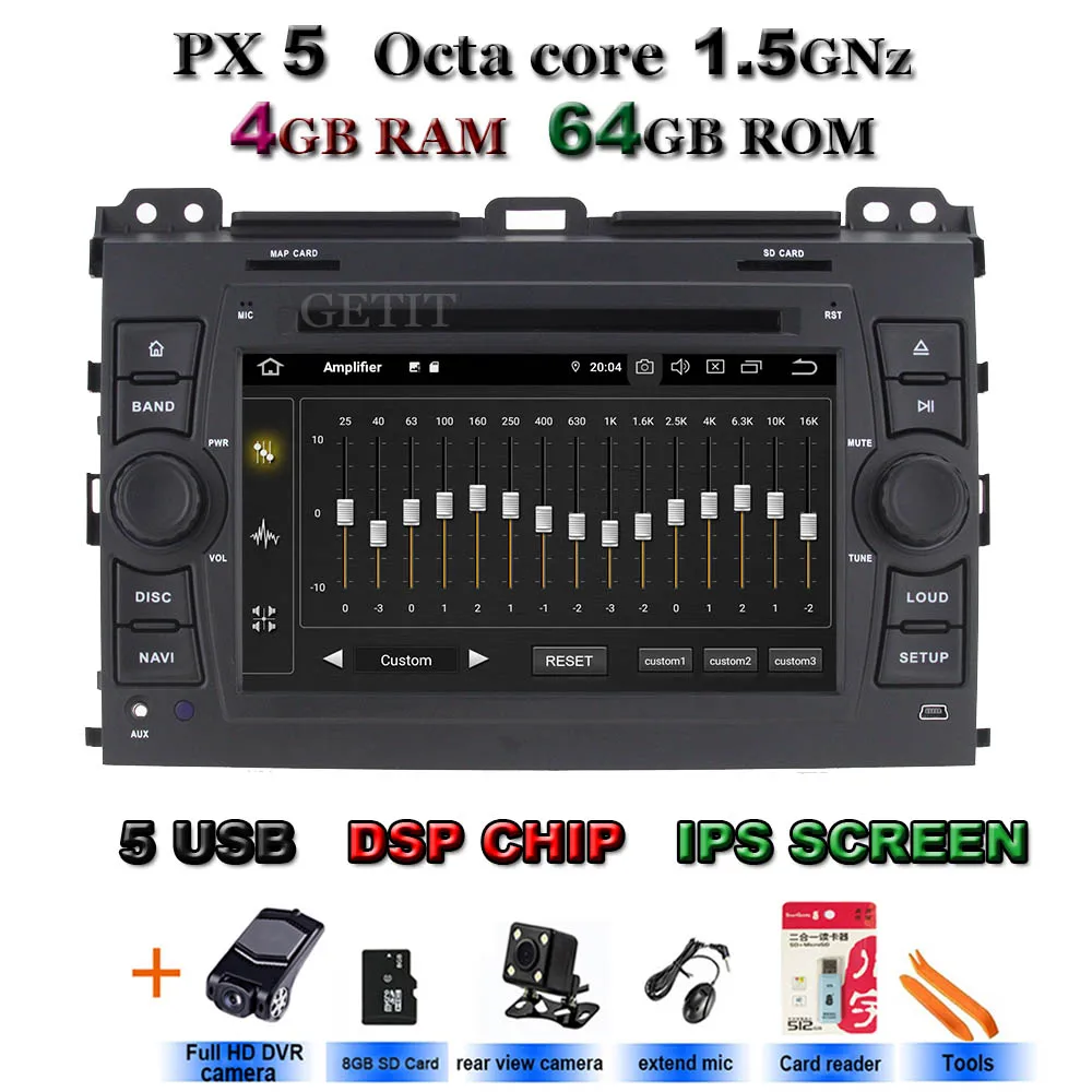 Ips Android 9,0 4G 64G Автомобильный dvd-плеер для Toyota Land Cruiser Prado 120 gps радио - Цвет: PX5-Cams