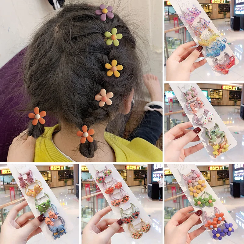 

10Pcs/Set Cute Baby Elastic Hair Bands For Girls Cartoon Flower Kids Children Scrunchies Ponytail Holder Baby Hair Accessories