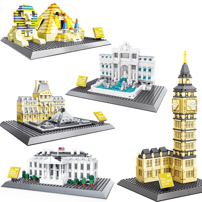 

World City Famous Architecture Louvre Pyramid Big Ben Classic Model Building Blocks kit Bricks DIY kids Toys for Children gifts