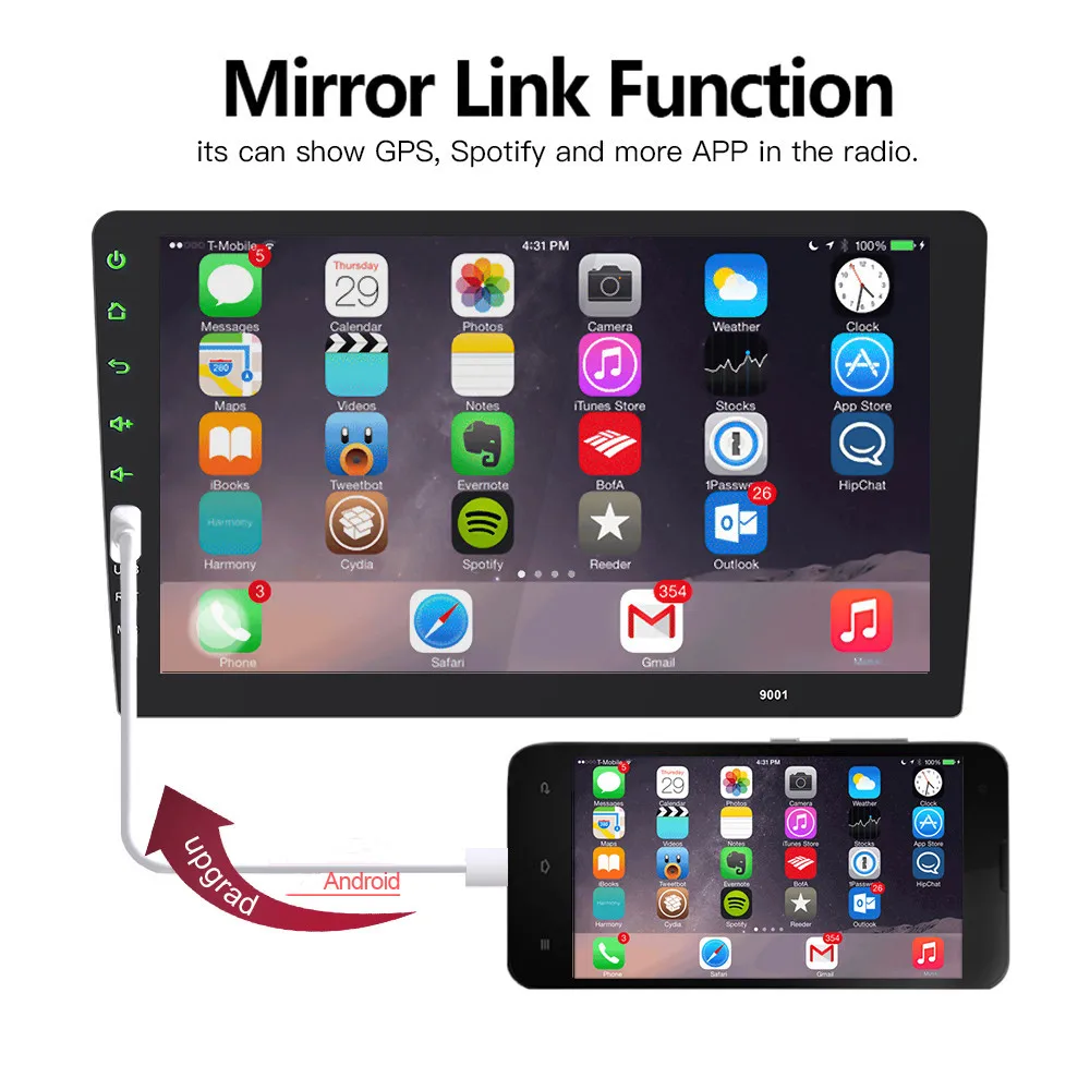 9-дюймовый сенсорный аудиоплеер Mirrorlink для iphone, Bluetooth, USB,  камера заднего вида, автомобильное радио, MP5-плеер, 2 din, Авторадио без  ...