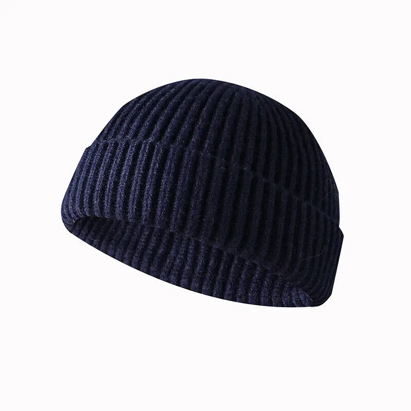 Синий New Fashion Men/Women Winter Casual Knitted Hat Solid Beanie Skullcap Sailor Cap Cuff Brimless Retro Warm - Цвет: Синий
