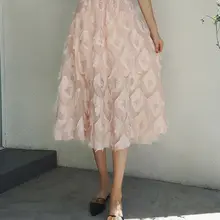 Осенняя Женская эластичная юбка в Корейском стиле с завышенной талией и средней длиной, однотонная сетчатая юбка-пачка, многослойные плиссированные юбки