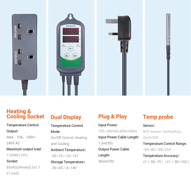 Humidity Controller EU Plug INKBIRD Heat Cool Digital Temperature Controller 