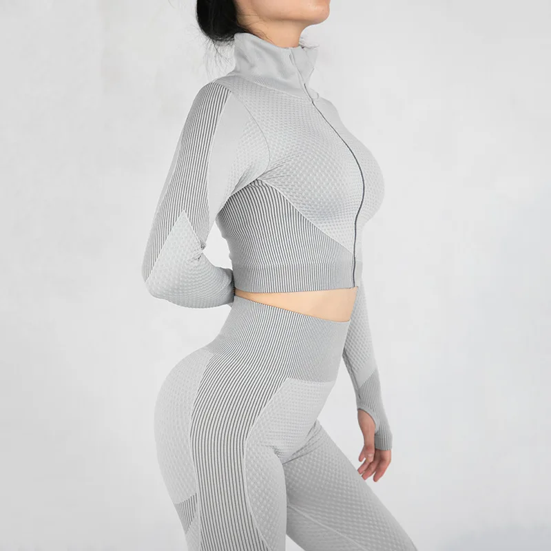 

Cross Border Europe and America Seamless Yoga Clothes Suit Autumn and Winter Buttock Lifting Tight Running Fitness Tops Trousers