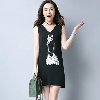 

Summer new women's loose vest dress sleeveless ice silk bottoming sweater suspenders mid-length V-neck T-shirt