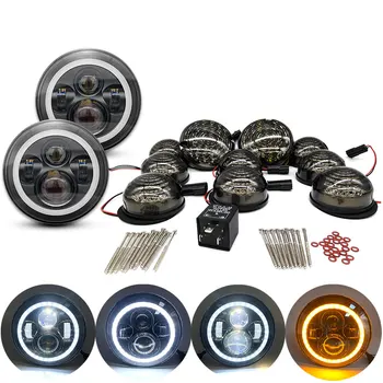 

10pcs multi Front Rear Fog Lamp Reverse Light Complete Defender Upgrade kit 7“ led headlight For Land Rover Defender 1990-2016