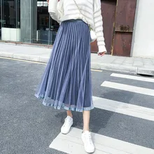 Модная женская юбка весна осень высокая талия однотонная плиссированная юбка средней длины эластичная юбка Акция Женская юбка