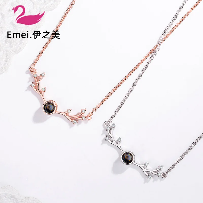 

A Deer You Necklace 925 Sterling Elk Horn Projection Necklace Women's Love of Memory Choker Birthday Gift