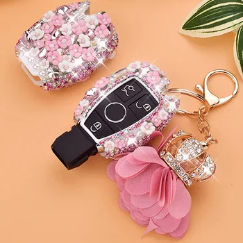 

2 or 3 Buttons Ceramic Flower Diamond Car Key Case Cover For Mercedes Benz W214 W211 W203 W210 W124 A180 A200 A260 A AMG Class