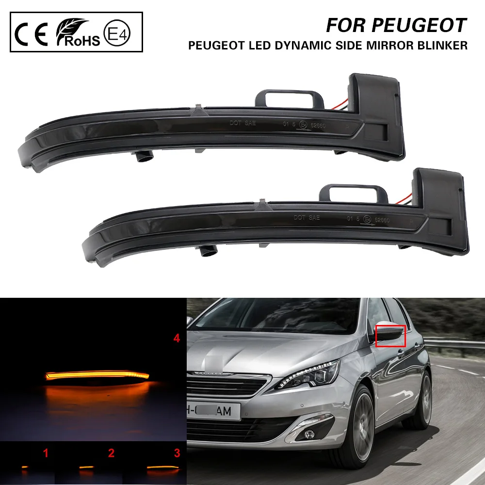 2X Smoke LED Dynamic Mirror Blinker Light Turn Signal Lamp Amber light For Peugeot 308 2013-2019