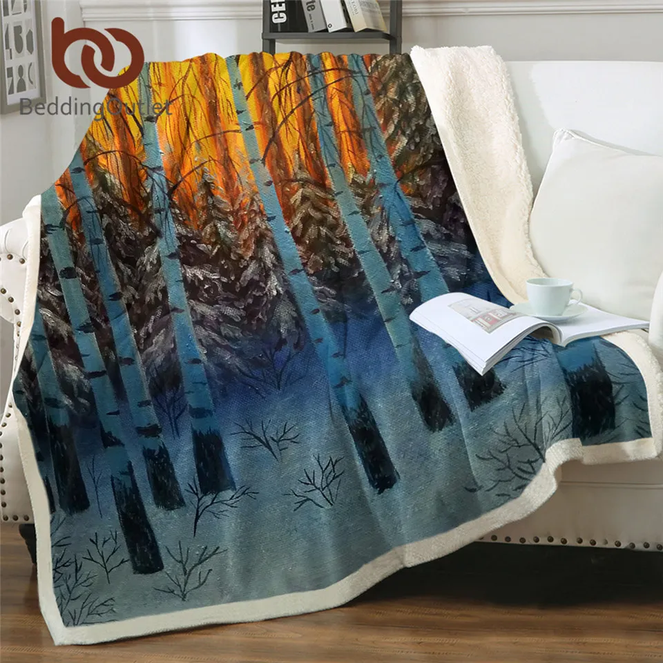 BeddingOutlet белое Березовое покрывало для кровати снежной сцены постельное белье