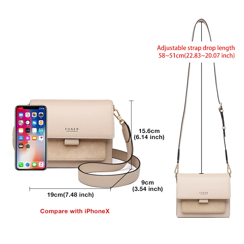 FOXER Women Fashion Crossbody Shoulder Bag Lady Split Leather Mini Female Messenger Organ Bag Lady Flap Special Day Present Gift