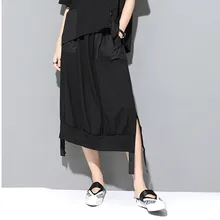 Асимметрия, новинка, Повседневная Женская юбка, эластичная, высокая талия, карманы, свободные, большой размер, нестандартные юбки, мода, AL1493