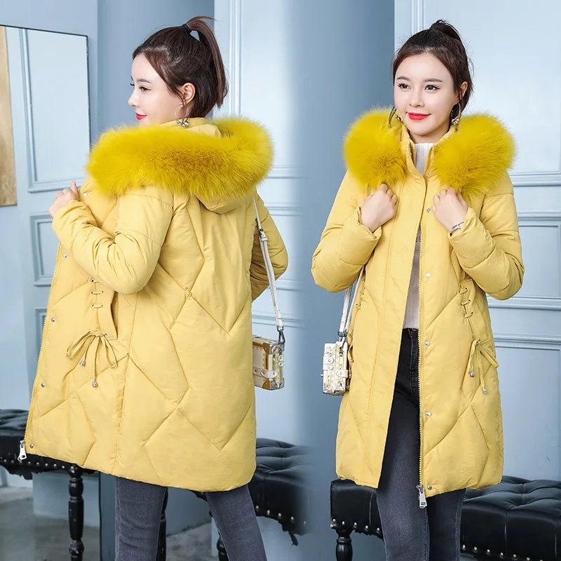 

Cotton-padded Jacket Women's Mid-length 2019 New Style Women's down Jacket Cotton-padded Clothes Slim Fit Large Fur Collar Thick