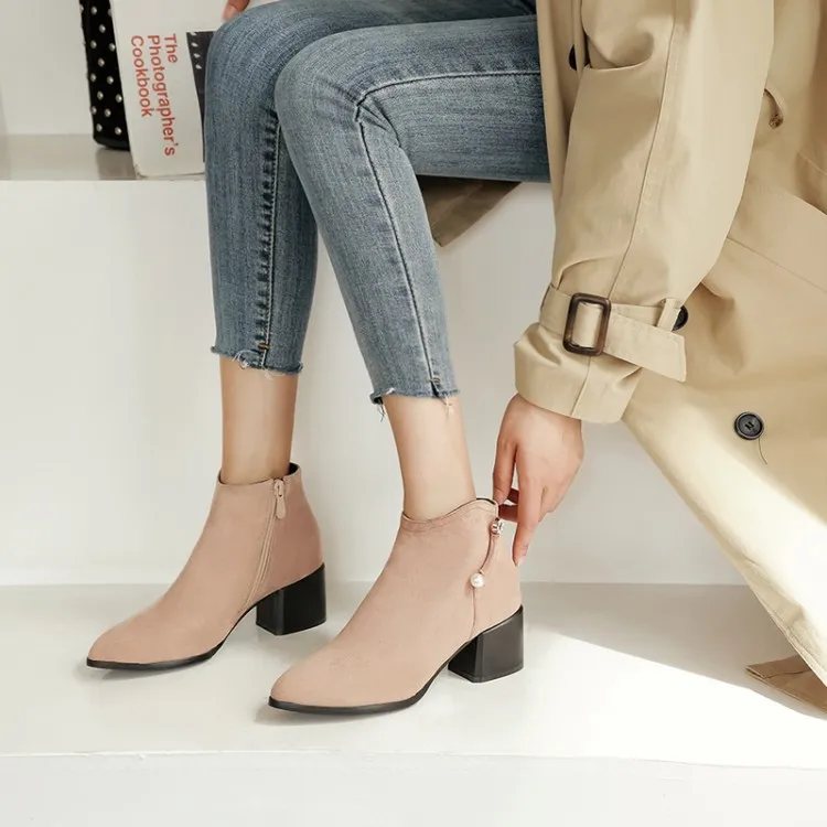 

Big Size 9 10 11-17 boots women shoes ankle boots for women ladies boots shoes woman winter Side zipper pearl flower decoration