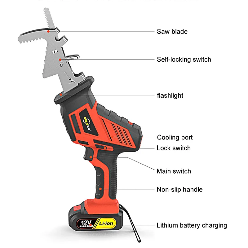 Ручная электрическая пила, возвратно-поступательная пила, инструменты для резки дерева, металла, многофункциональный DIY Беспроводной электроинструмент, светодиодный, с 6 лезвиями