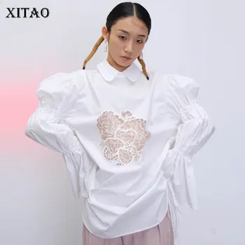 

XITAO Irregular White Blouse Fashion New Women Hollow Out Embroidery Patchwork Small Fresh Minority Style Loose Shirt ZLL5061
