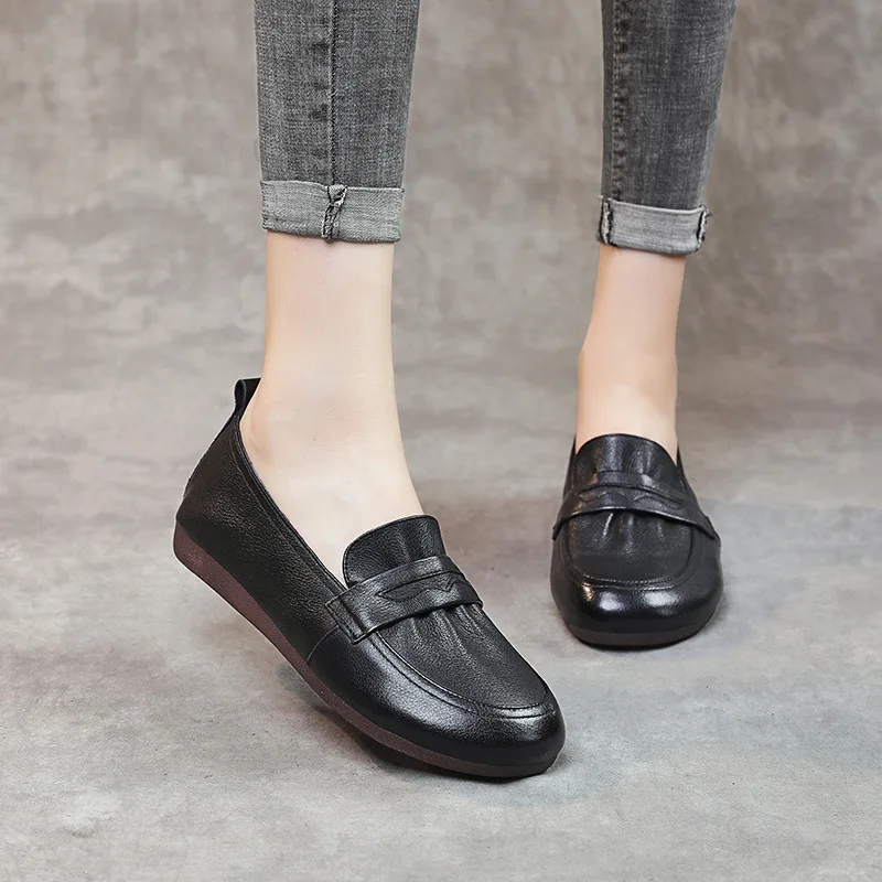 Ethnic Style 2021 New Fashion Genuine Leather Handmade Women Shoes Comfortable Casual Flat Shoes Woman Loafers Women Flats
