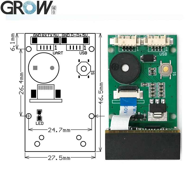 GROW GM67 1D 2D USB UART Barcode Scanner Module Reader For Android