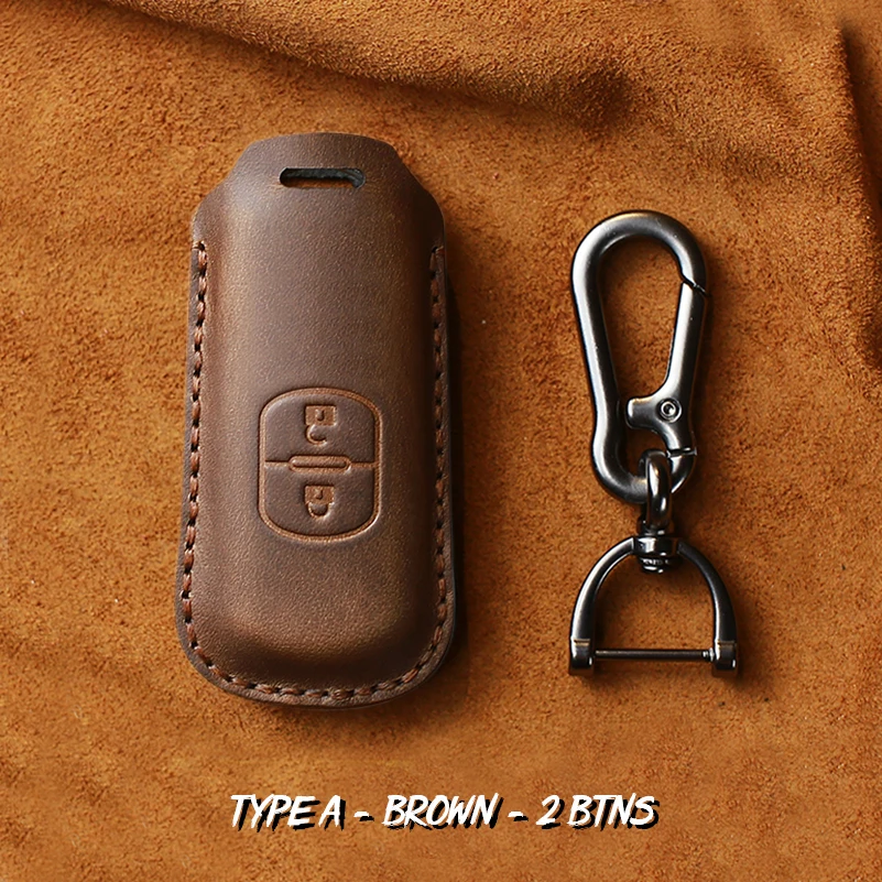 2 BTNS - Brown 3 цвета кожаный пульт дистанционного ключа чехол Fob для Mazda 2 3 4 6 CX-3 CX-5 CX-7 - Название цвета: 2 BTNS - Brown