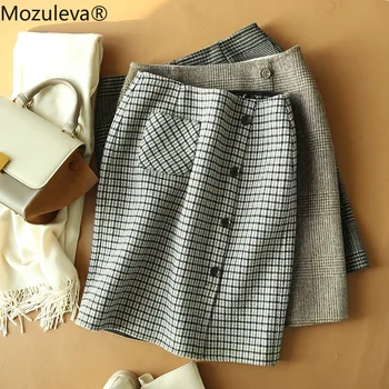 

Mozuleva temperament plaid wool skirt 2020 new women's fashion bag hip skirt split slim skirt autumn and winter