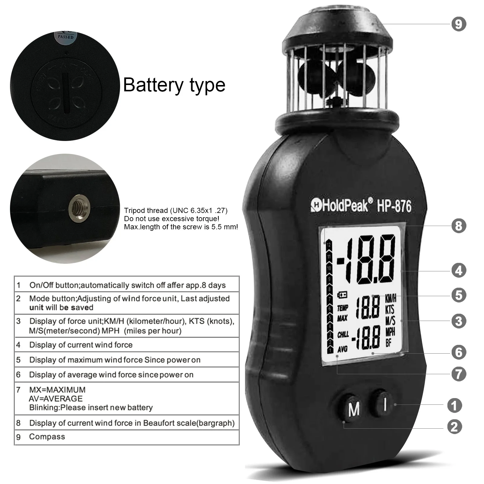 เครื่องวัดความเร็วลมแบบดิจิตอลเครื่องวัดความเร็วลมแบบใช้มือถือ, กระเป๋าสําหรับวัดความเร็วลมสําหรับช่องระบายอากาศ HVAC, เรือเดินเรือ, HP-876 1