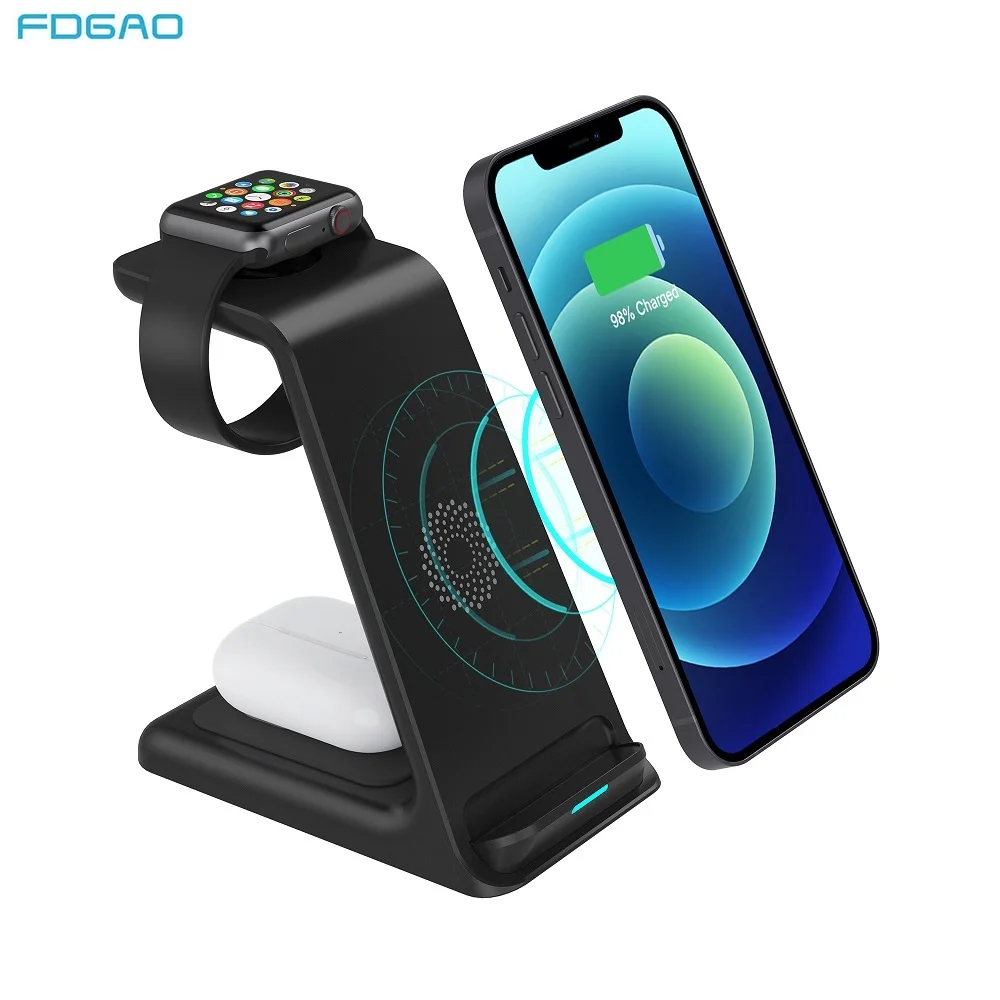 20W 3 In 1 Qi Wireless Charger Fast Charging Station For IPhone 12 11 XR XS X 8 Apple Watch 2 3 4 5 6 AirPods Pro Chargers Dock