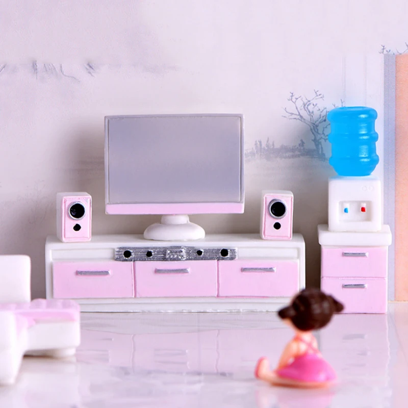 1/24 кукольный домик миниатюрные из полимерной смолы ТВ и ТВ кукольный шкафчик для дома гостиной мебель Декор