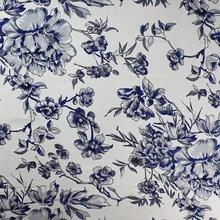 Шелковые ткани для платьев блузки шарфы Одежда метр чистый шелк атлас Шармез 16 мельница синий белый с цветочным принтом высокого класса