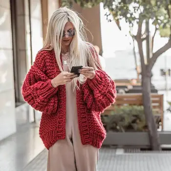 

Sexy V-Neck Knitted Cardigan Casual Loose Women Sweater Elegant High Quality Sweater Tops