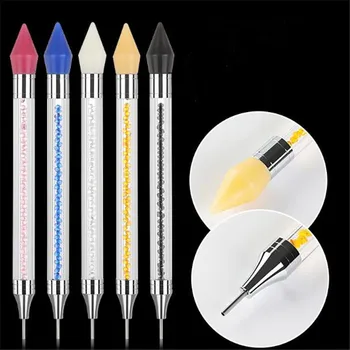 

5 Colors Double Head Acrylic Silicone Head Nail Art Dotting Pen Crystal Rhinestone Picker Tools Wax Pencil Nails Manicure C122