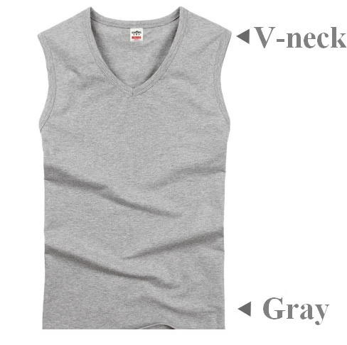 V Neck Gray 2 шт./лот, мужские майки, модные, хлопковые, брендовые, без рукавов, Мужская Нижняя майка, бодибилдинг, топы, белые, черные, повседневные, летние майки - Цвет: V Neck Gray