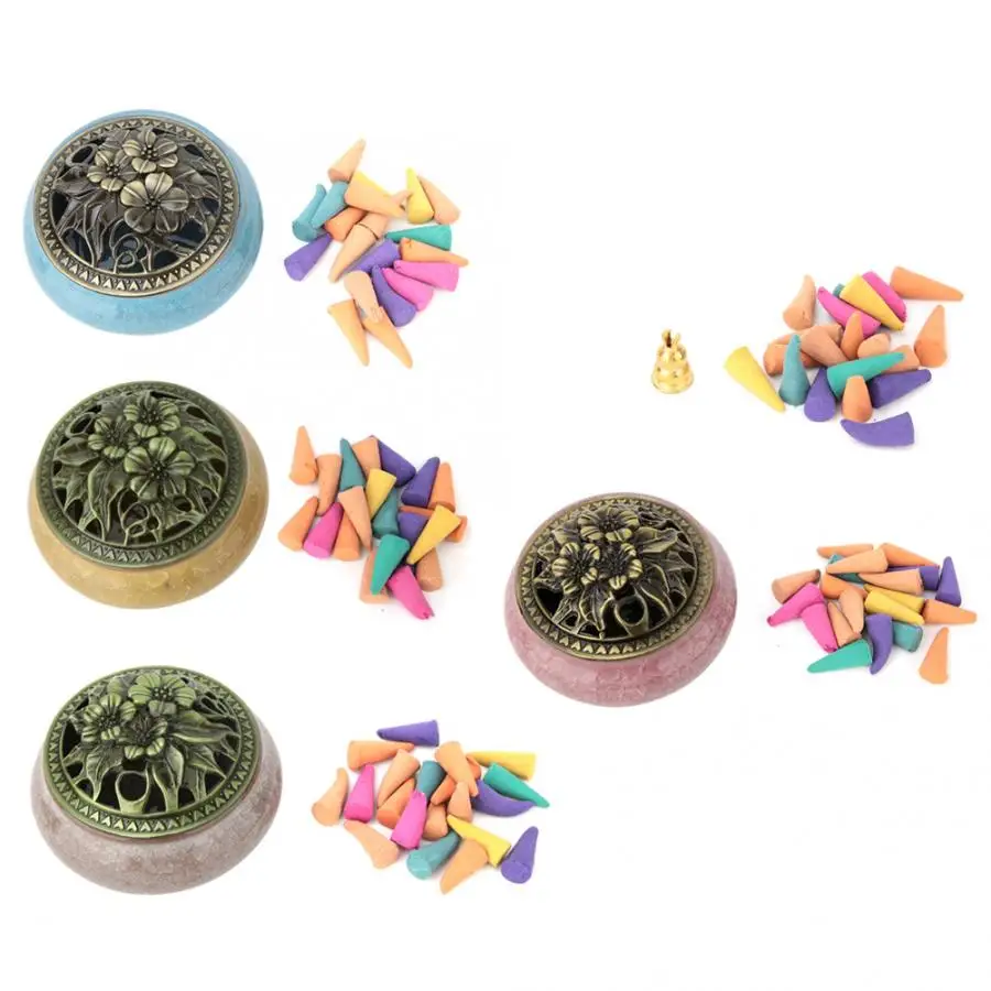 

Vintage Ceramic Censer Incense Holder Incense Burner Set Tea House Yoga Studio Home Decoration