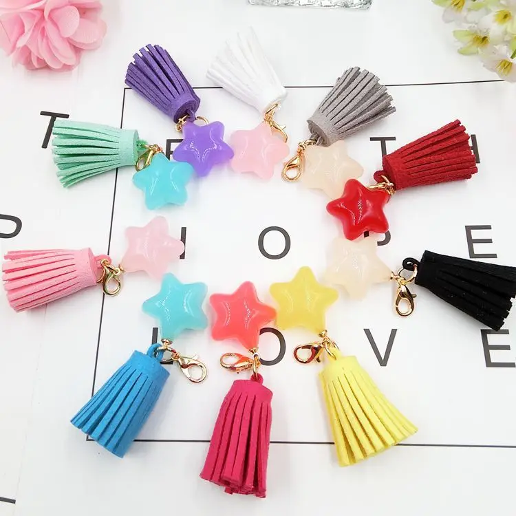DIY Mobile Phone Shell Jewelry Keychains Candy Color Five-Pointed Star Tassel Pendant KeyChain Acrylic Korean Velvet | Украшения и