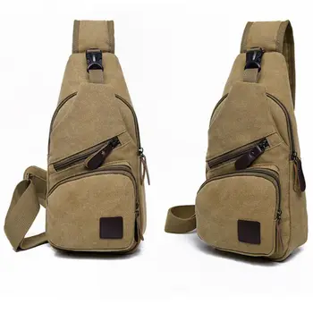 

Men Chest Bag Canvas Messenger Shoulder Bag Sling Chest Pack Crossbody Cycle With USB Charging Port /BY