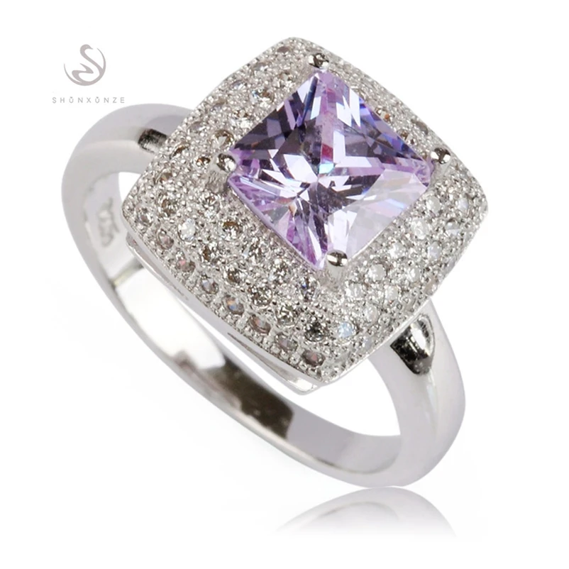 

SHUNXUNZE роскошные свадебные кольца ювелирные изделия для мужчин и женщин аксессуары светло-фиолетовый фианит родиевое покрытие R3251 Размер 6 7 8